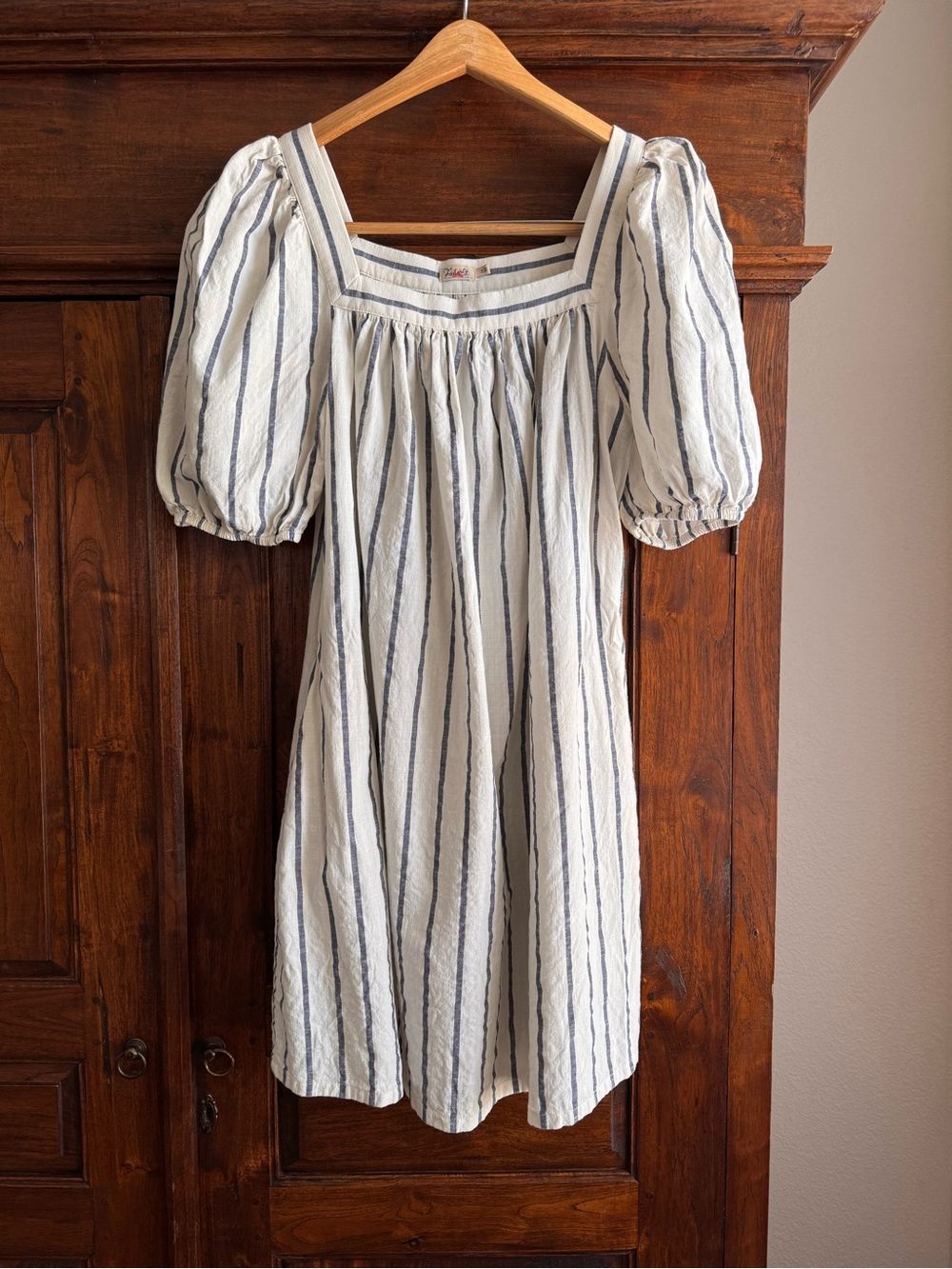 Faherty Phoenix Dress Elroy Stripe Pattern Square Neck Cotton